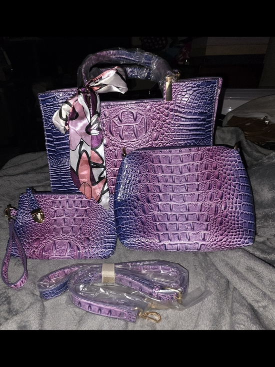Handbags - NWOT Purple/Pink Ombre Croc-Embossed 3-Piece Set - Tote, Purse, and Wristlet